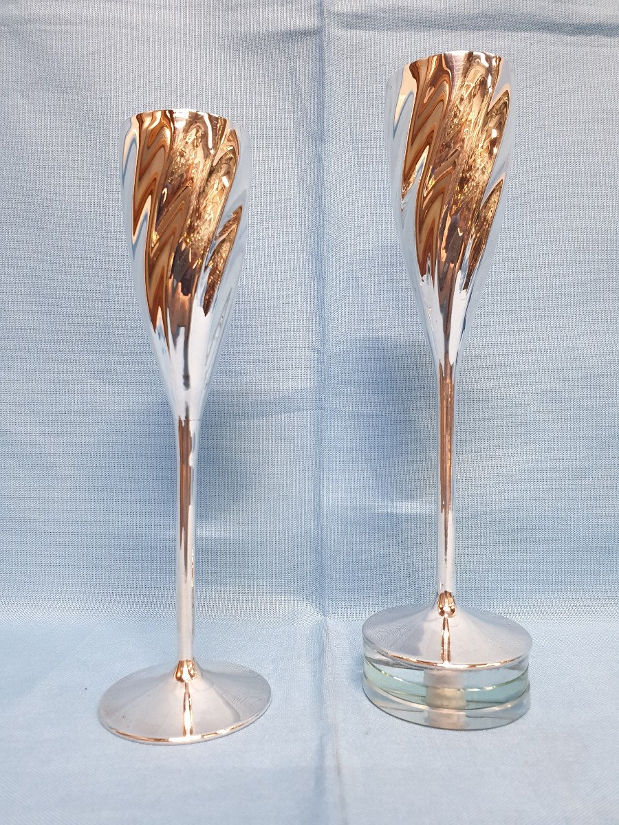 Paire De Flûtes En Argent Massif. Italie, XX Siècle