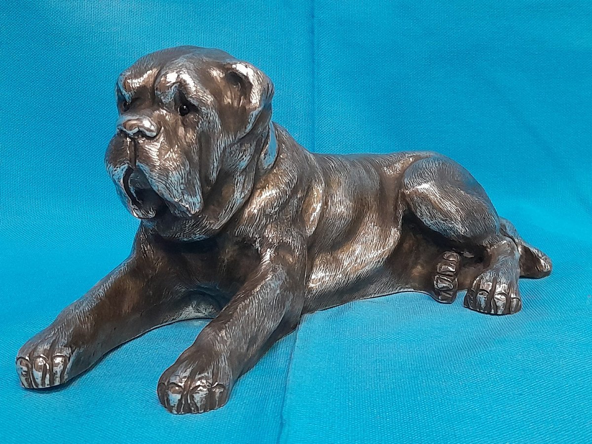 A Hand Chased Silver Sculpture In The Shape Of A Mastiff. Italy, 20th Century-photo-2