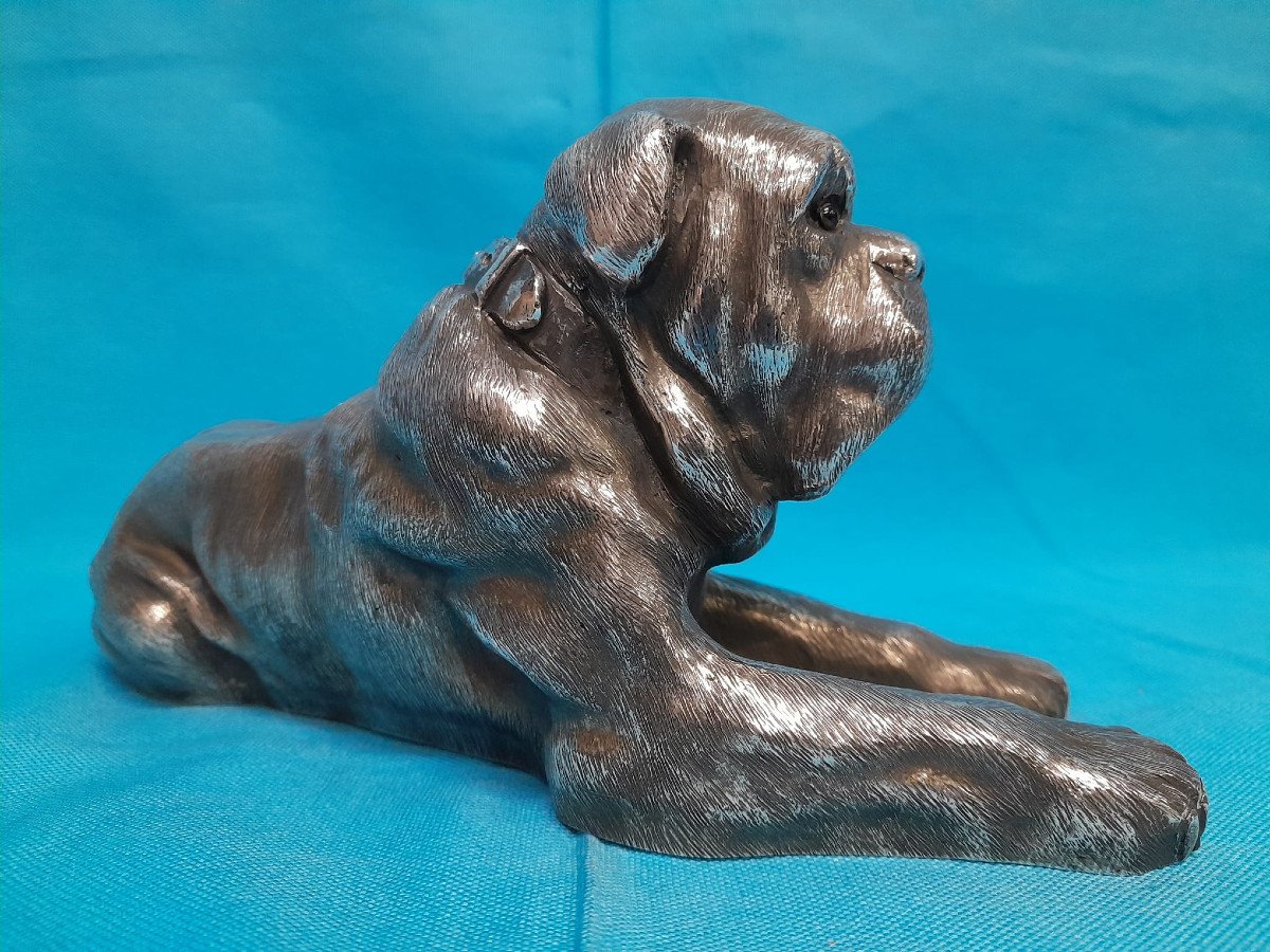 A Hand Chased Silver Sculpture In The Shape Of A Mastiff. Italy, 20th Century-photo-3