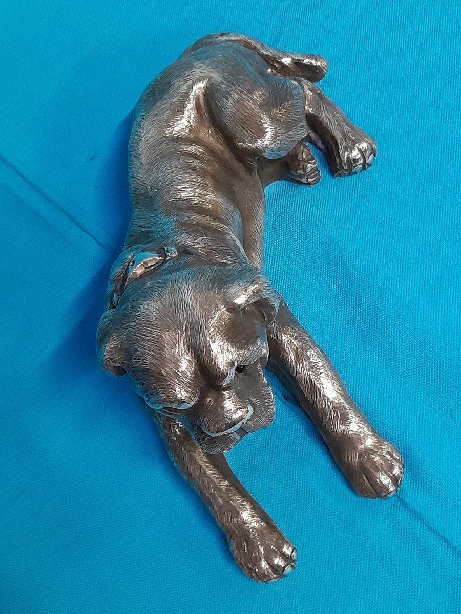 A Hand Chased Silver Sculpture In The Shape Of A Mastiff. Italy, 20th Century-photo-1