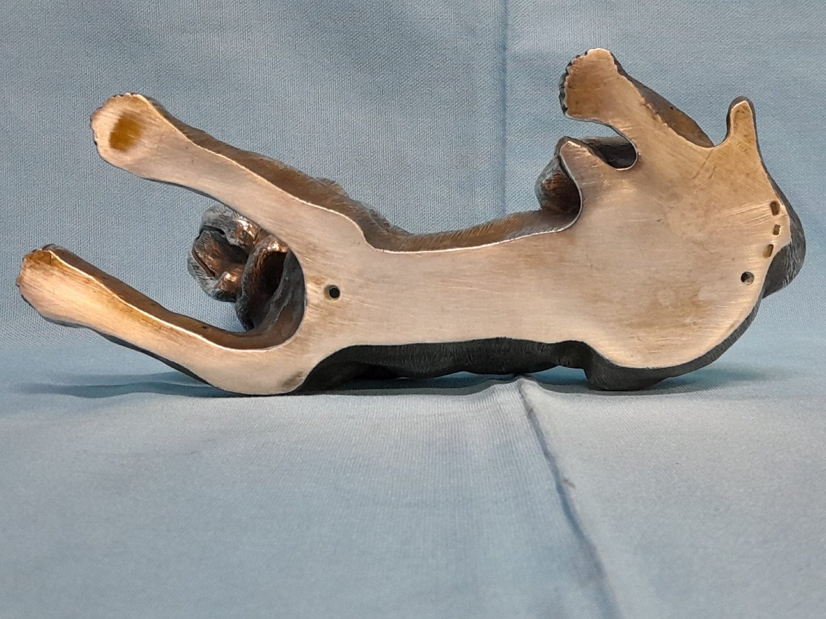 A Hand Chased Silver Sculpture In The Shape Of A Mastiff. Italy, 20th Century-photo-3