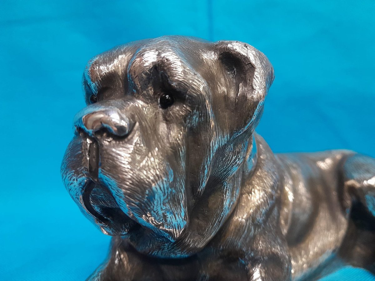A Hand Chased Silver Sculpture In The Shape Of A Mastiff. Italy, 20th Century-photo-4
