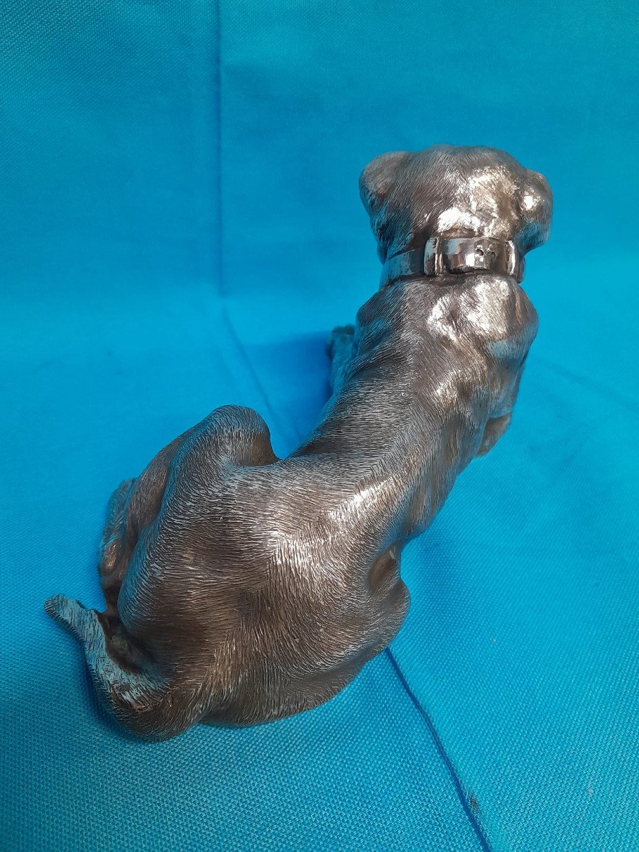 A Hand Chased Silver Sculpture In The Shape Of A Mastiff. Italy, 20th Century-photo-5