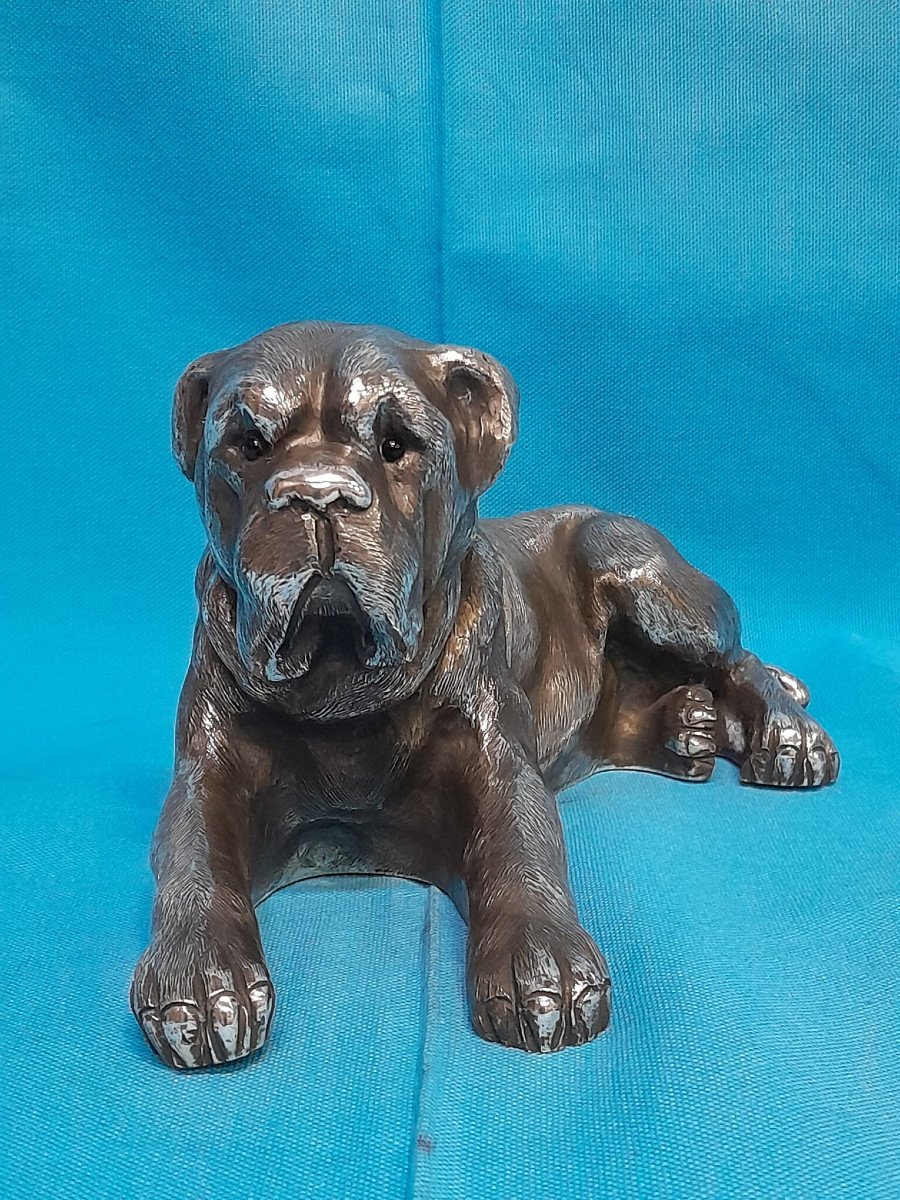 A Hand Chased Silver Sculpture In The Shape Of A Mastiff. Italy, 20th Century