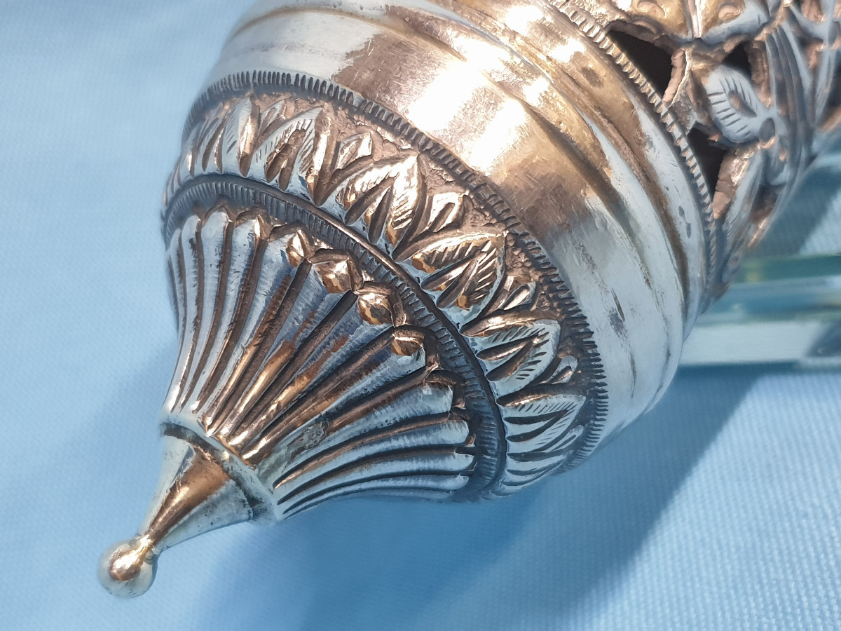Silver Pierced Mezuzah Torah Scroll Holder/case. 19th - 20th Century-photo-3