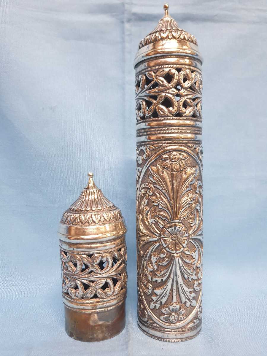 Silver Pierced Mezuzah Torah Scroll Holder/case. 19th - 20th Century-photo-3