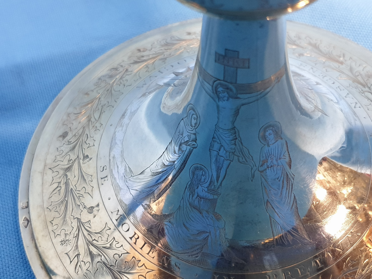 Calice en argent massif et vermeil avec paten et coffret. France, début du XX siècle-photo-3