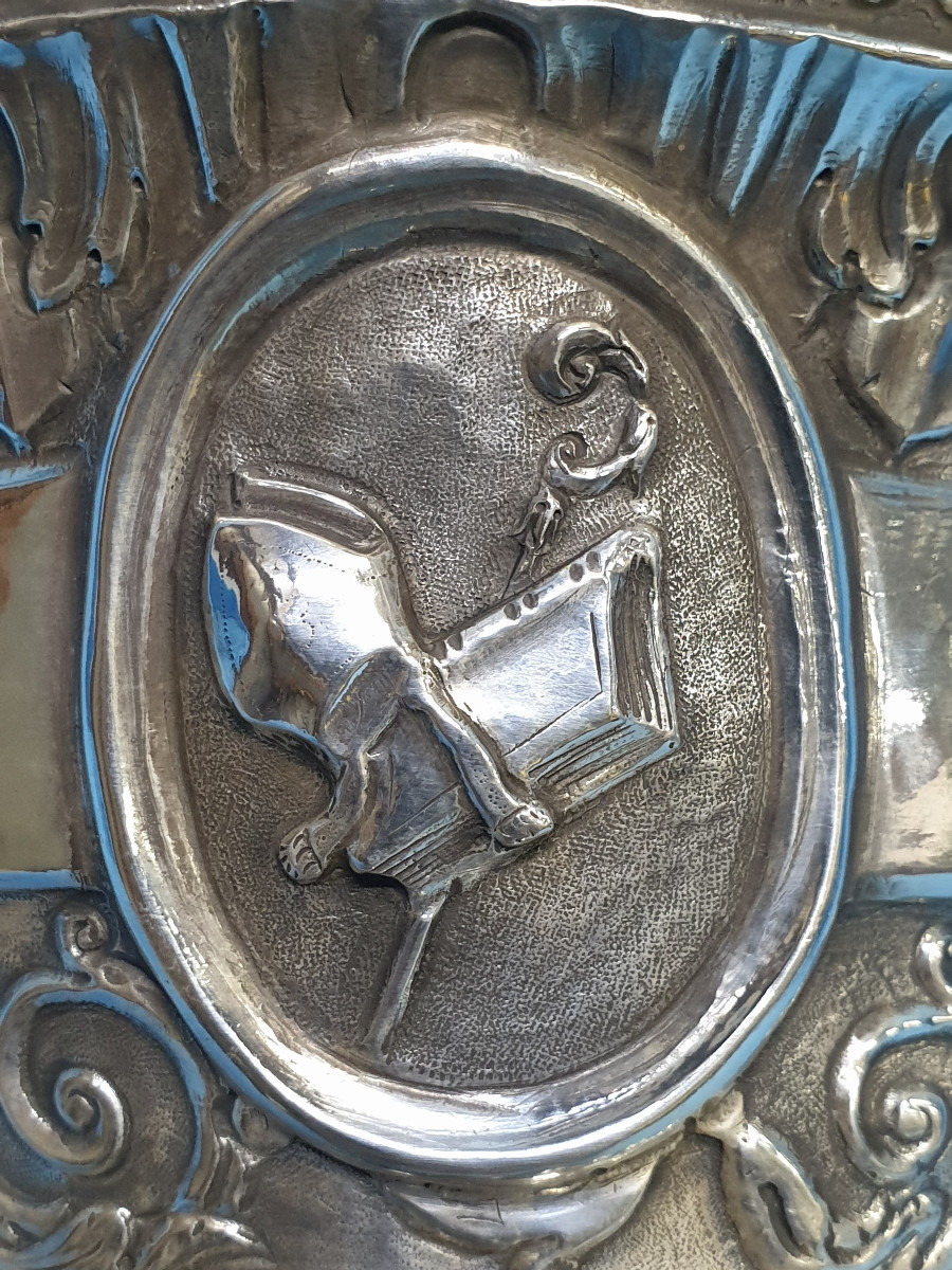 A Silver Holy Water Bucket, With Franciscan Symbol. Naples, 19th Century-photo-1