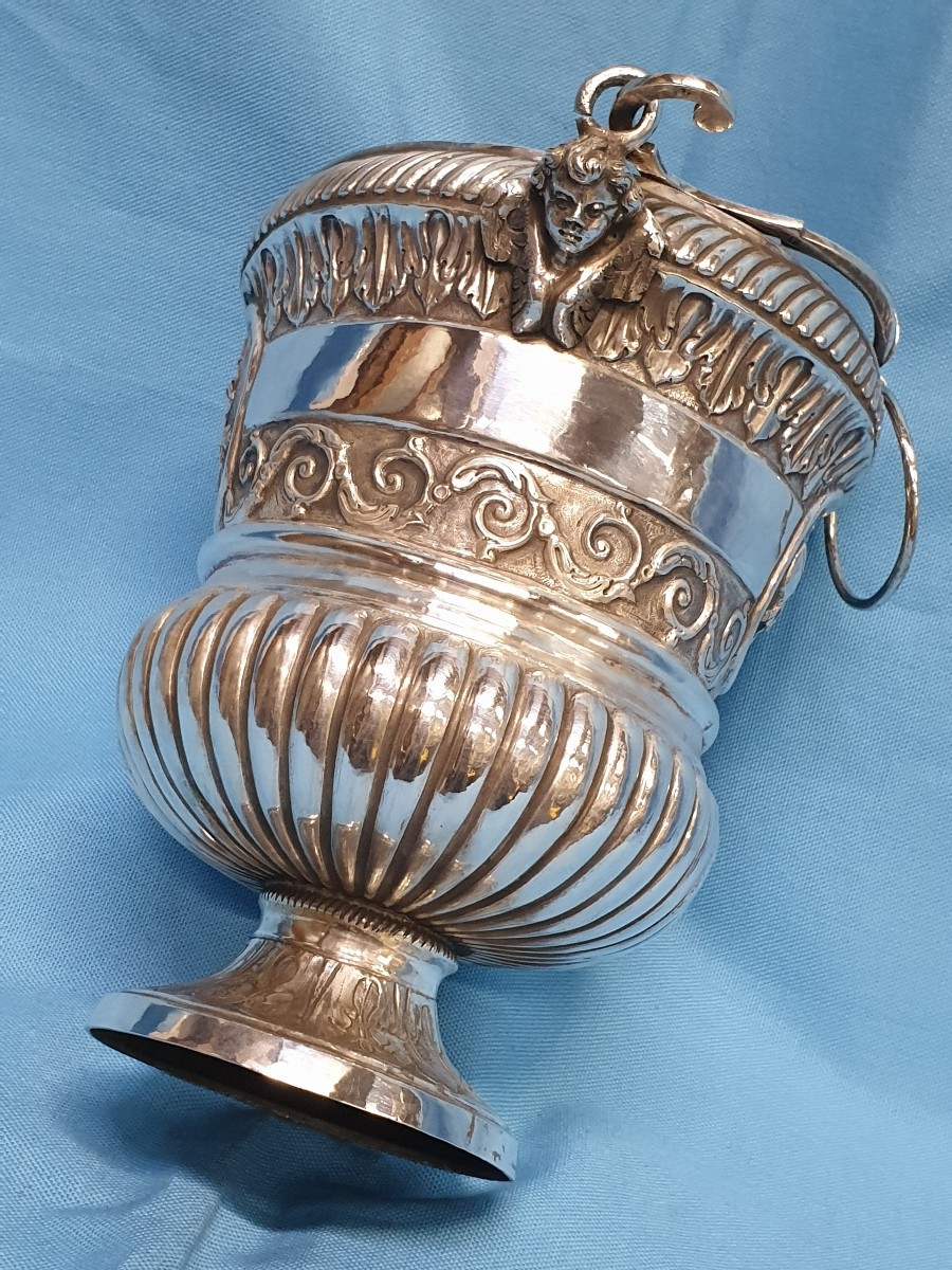 A Silver Holy Water Bucket, With Franciscan Symbol. Naples, 19th Century-photo-3