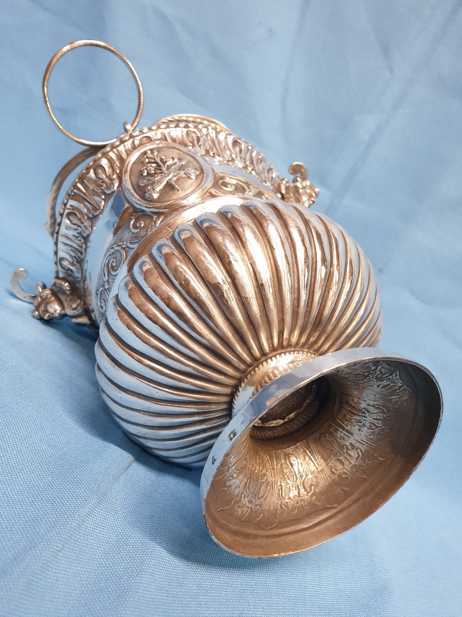 A Silver Holy Water Bucket, With Franciscan Symbol. Naples, 19th Century-photo-5