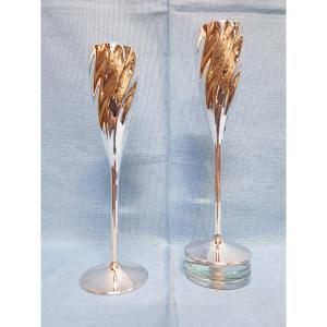 Pair Of Silver Flutes. Italy. 20th Century