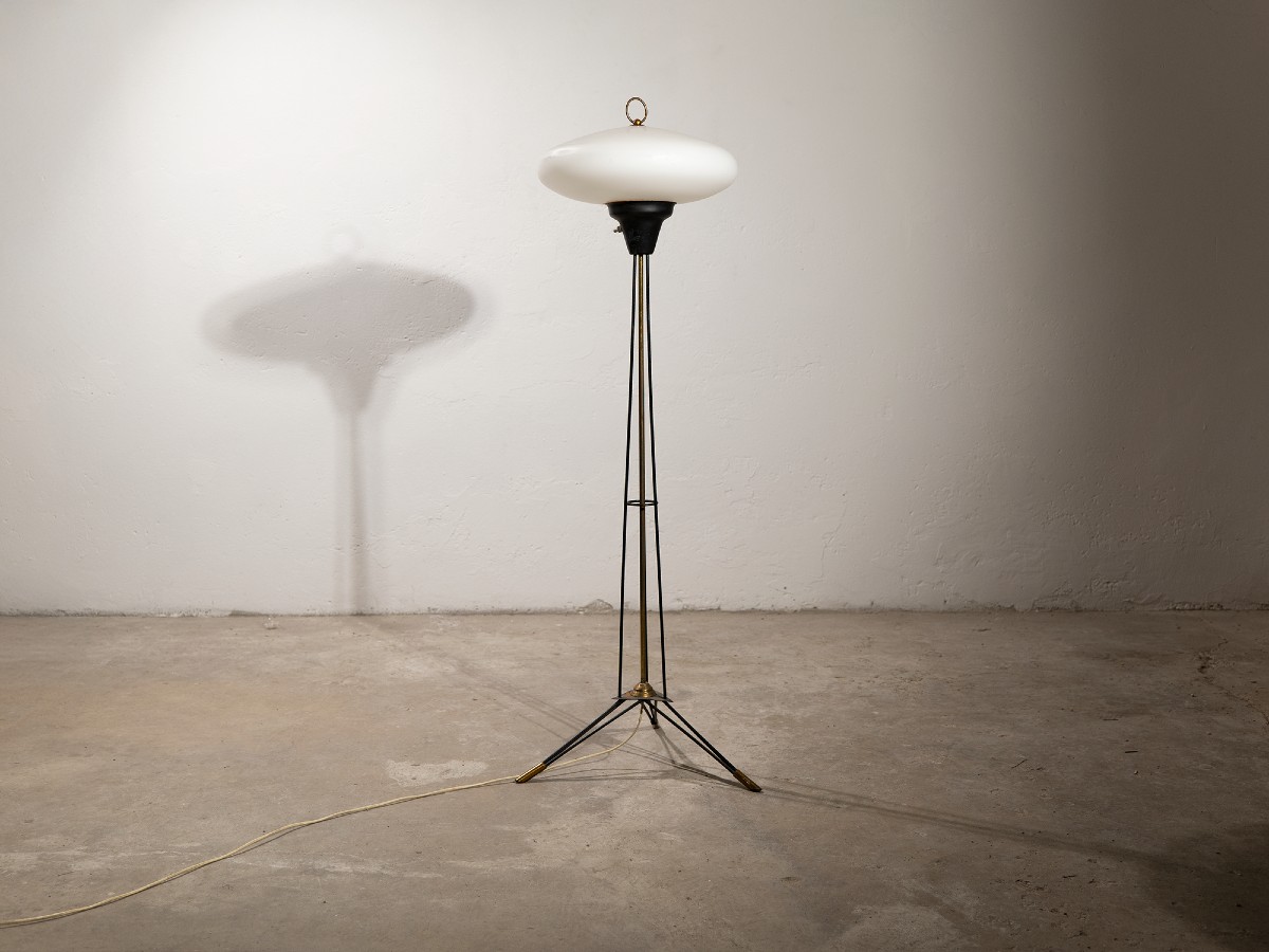 Lampadaire Stilnovo en verre opalin - 1950-photo-2