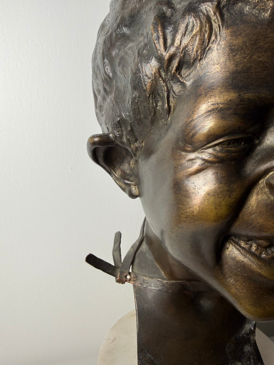 Sculpture en bronze représentant la tête d'un gamin des rues napolitain - fin du XIXe siècle-photo-2