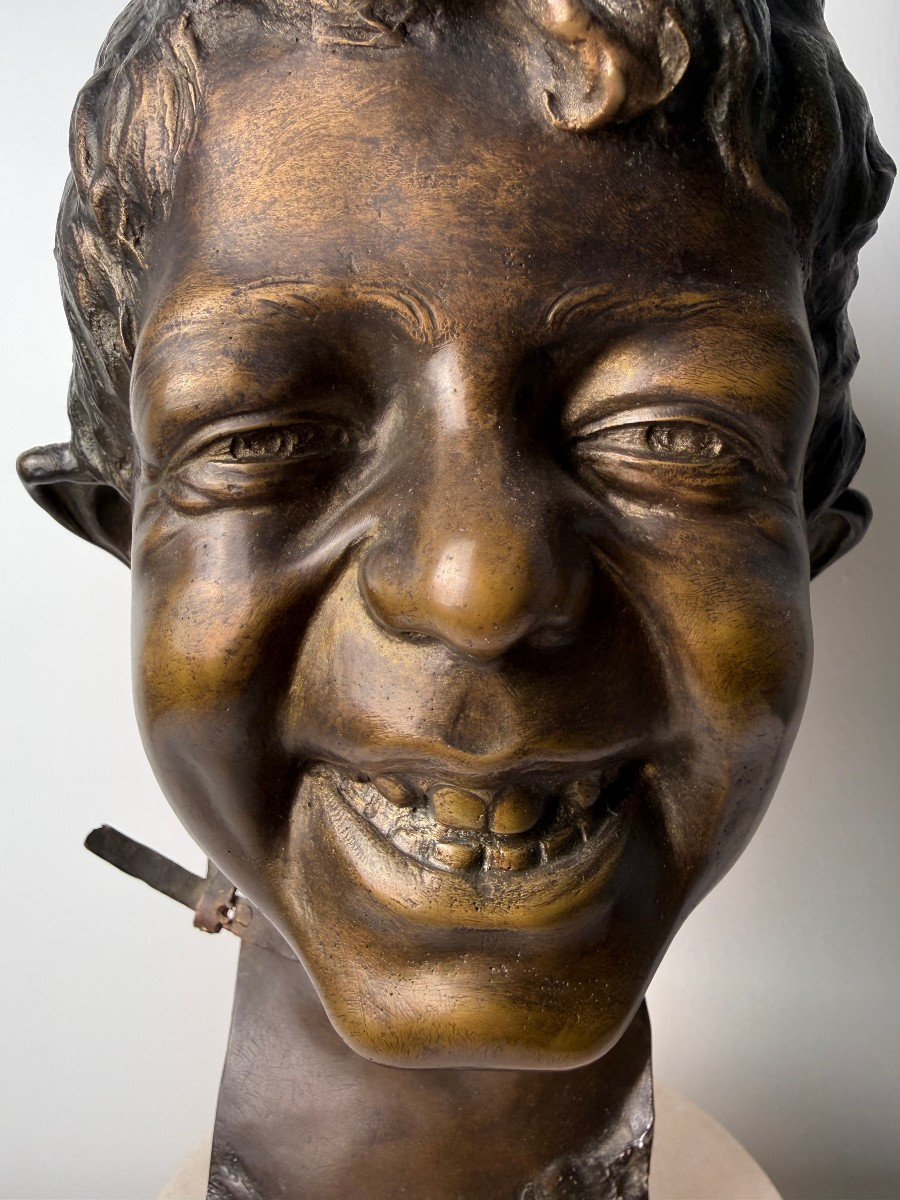 Sculpture en bronze représentant la tête d'un gamin des rues napolitain - fin du XIXe siècle-photo-3