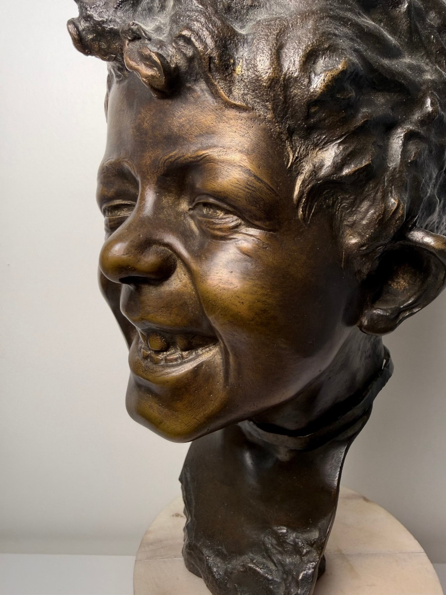 Sculpture en bronze représentant la tête d'un gamin des rues napolitain - fin du XIXe siècle-photo-5