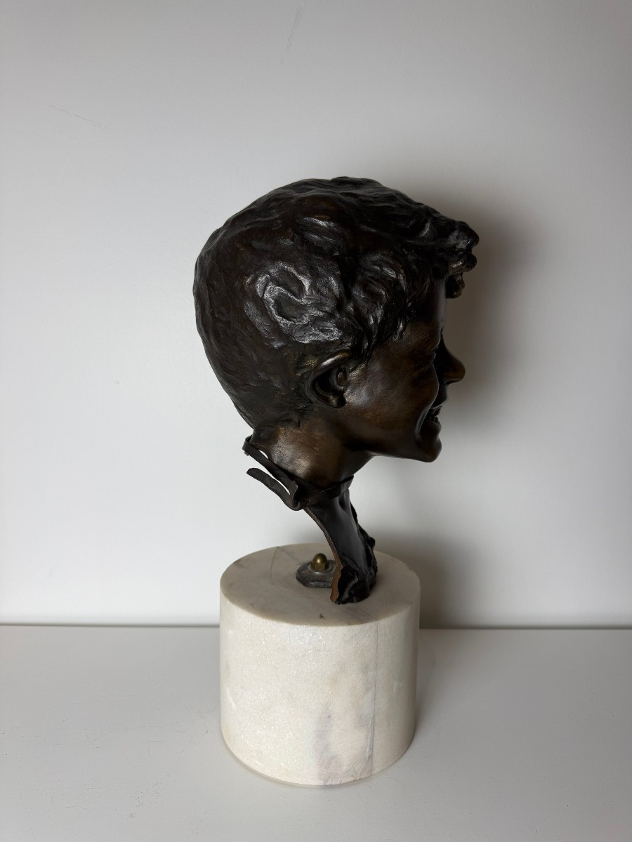 Sculpture en bronze représentant la tête d'un gamin des rues napolitain - fin du XIXe siècle-photo-6