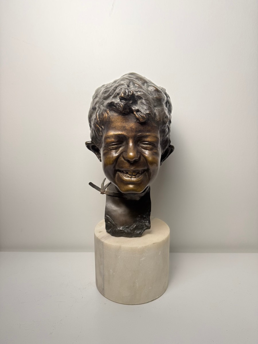 Sculpture en bronze représentant la tête d'un gamin des rues napolitain - fin du XIXe siècle
