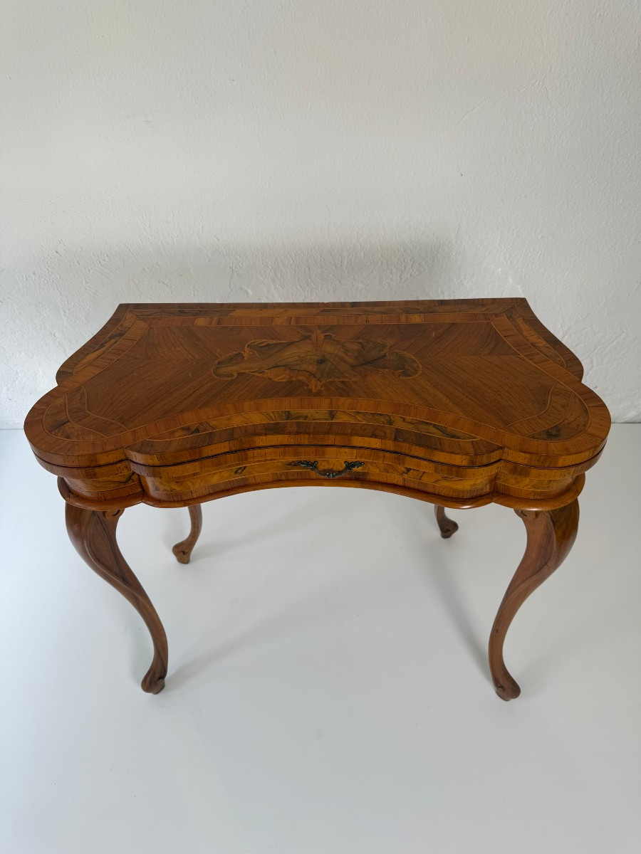 Table de jeu en loupe de noyer - Italie du XIXe siècle-photo-2