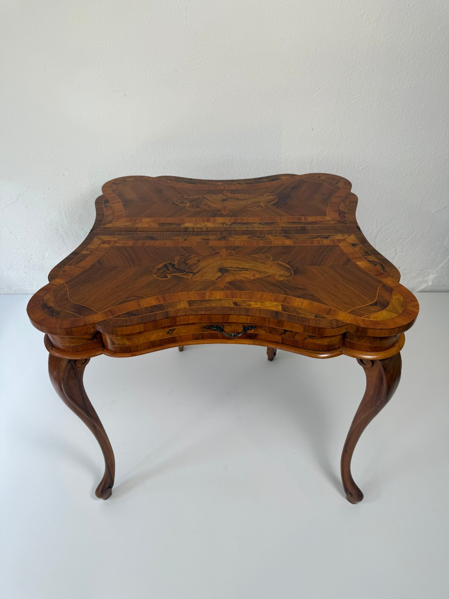 Table de jeu en loupe de noyer - Italie du XIXe siècle-photo-4