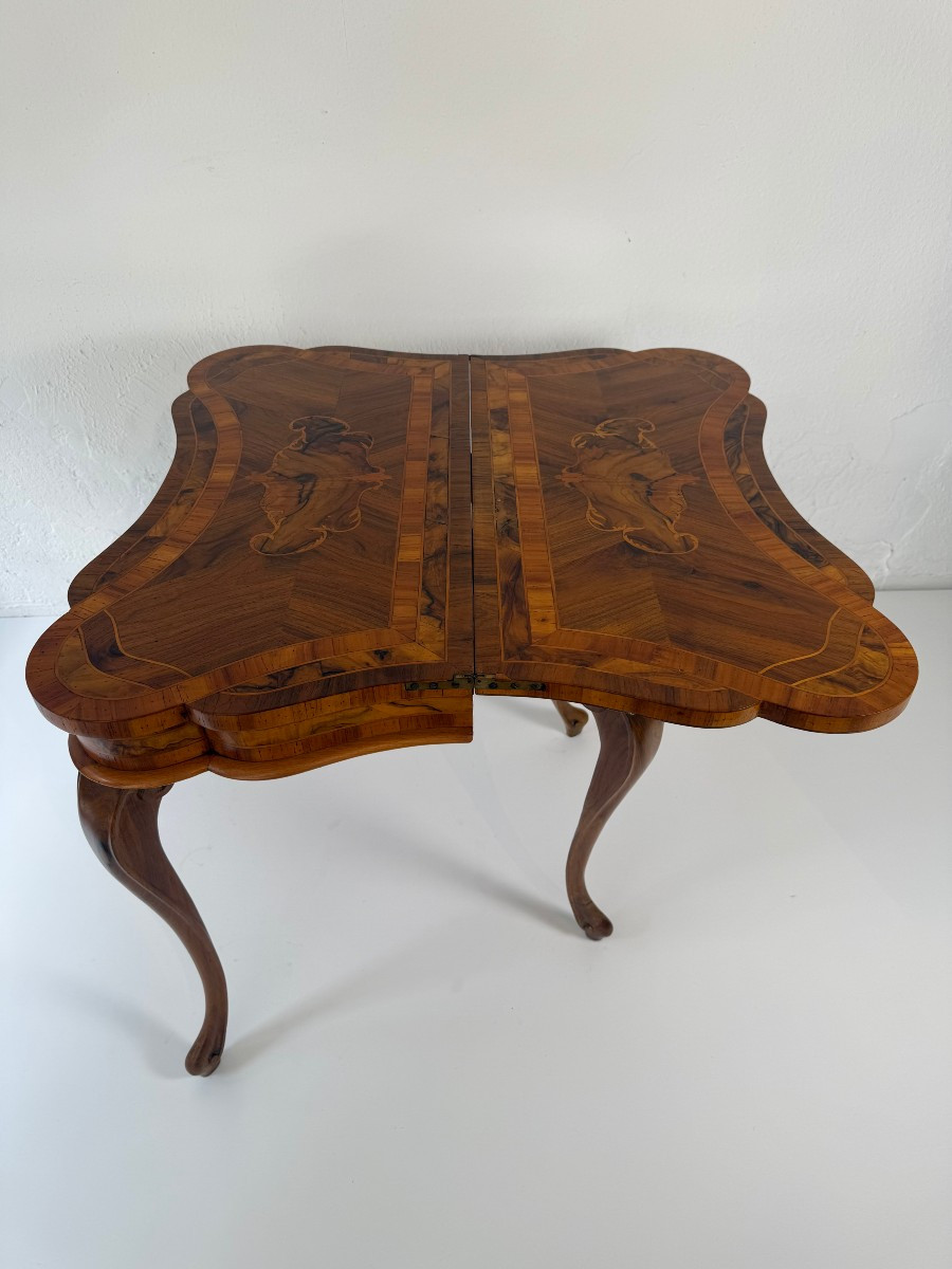Table de jeu en loupe de noyer - Italie du XIXe siècle-photo-3