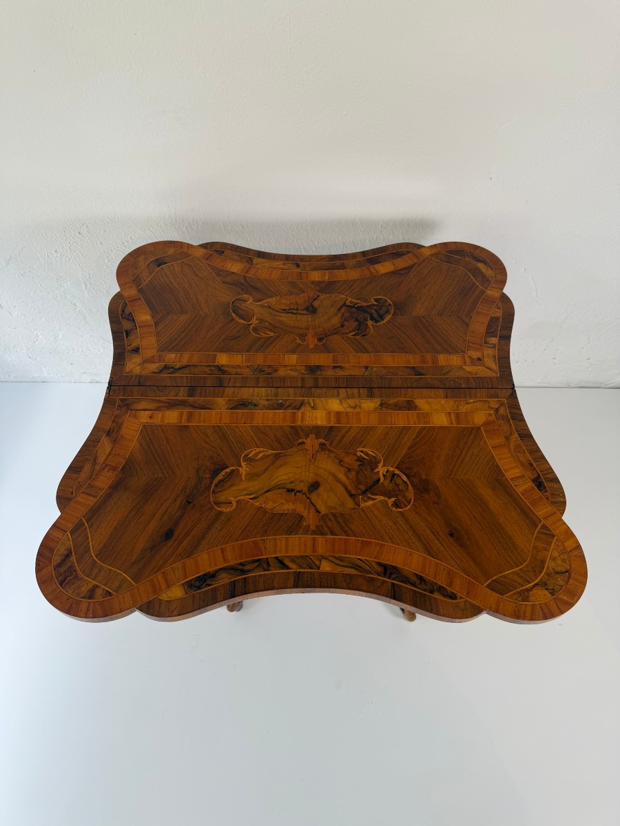 Table de jeu en loupe de noyer - Italie du XIXe siècle-photo-4