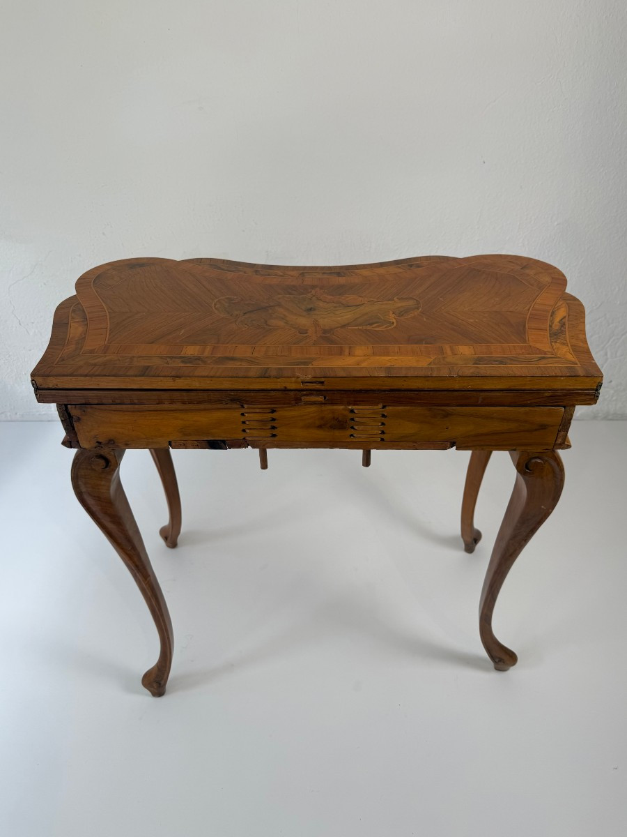 Table de jeu en loupe de noyer - Italie du XIXe siècle-photo-7