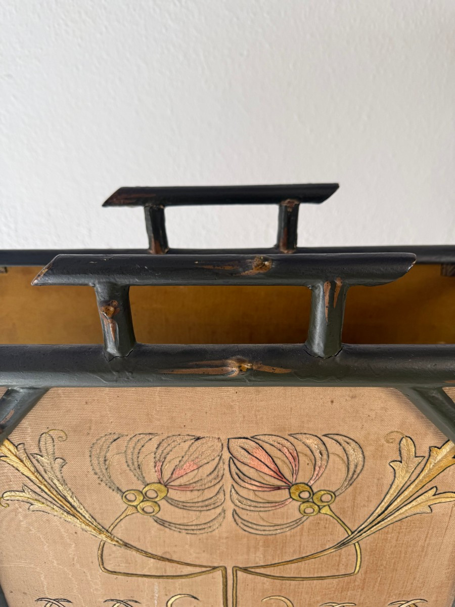 Chinoiserie-style Magazine Rack In Wood And Silk - Early 20th Century-photo-1