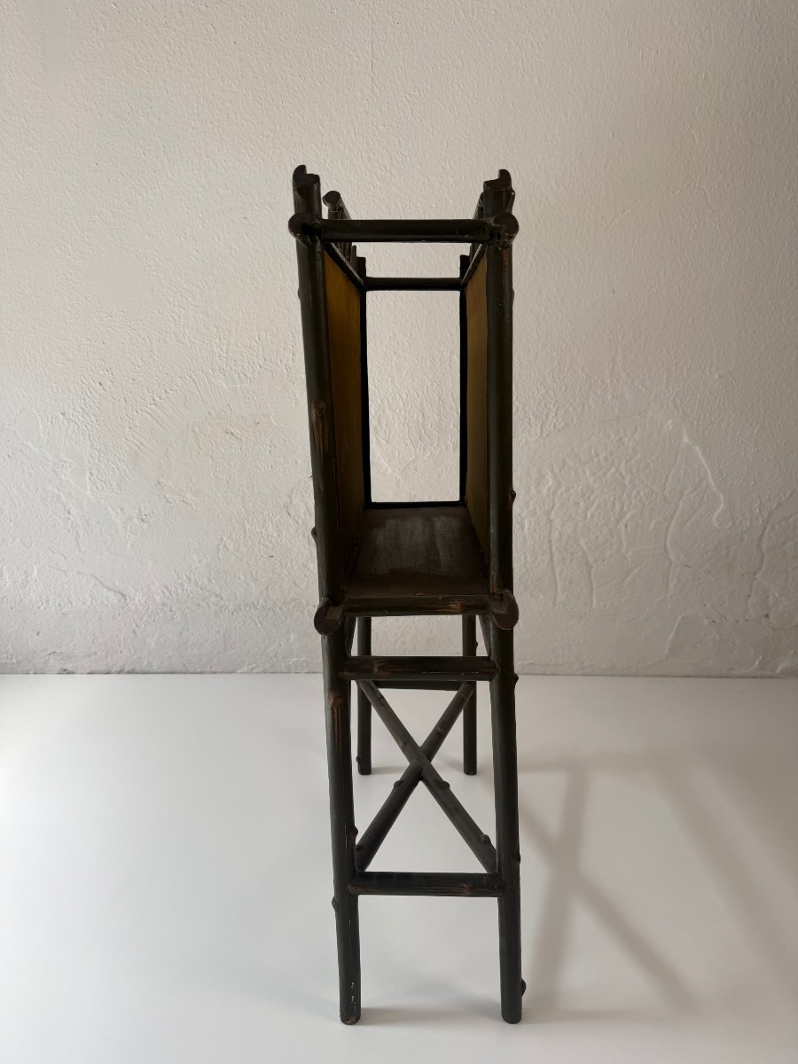 Chinoiserie-style Magazine Rack In Wood And Silk - Early 20th Century-photo-3