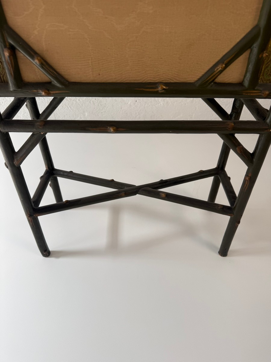 Chinoiserie-style Magazine Rack In Wood And Silk - Early 20th Century-photo-4