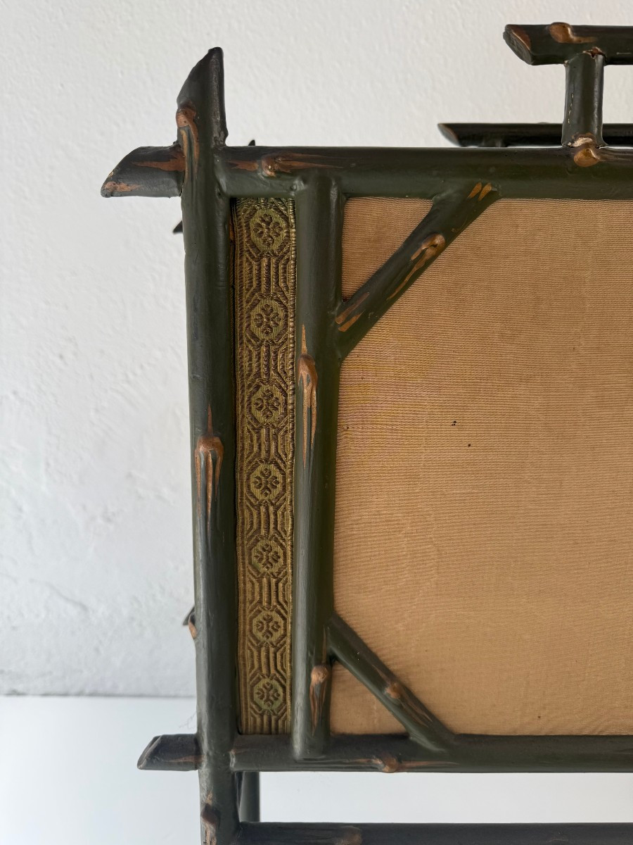 Chinoiserie-style Magazine Rack In Wood And Silk - Early 20th Century-photo-6
