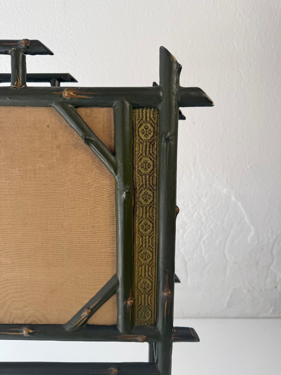 Chinoiserie-style Magazine Rack In Wood And Silk - Early 20th Century-photo-7