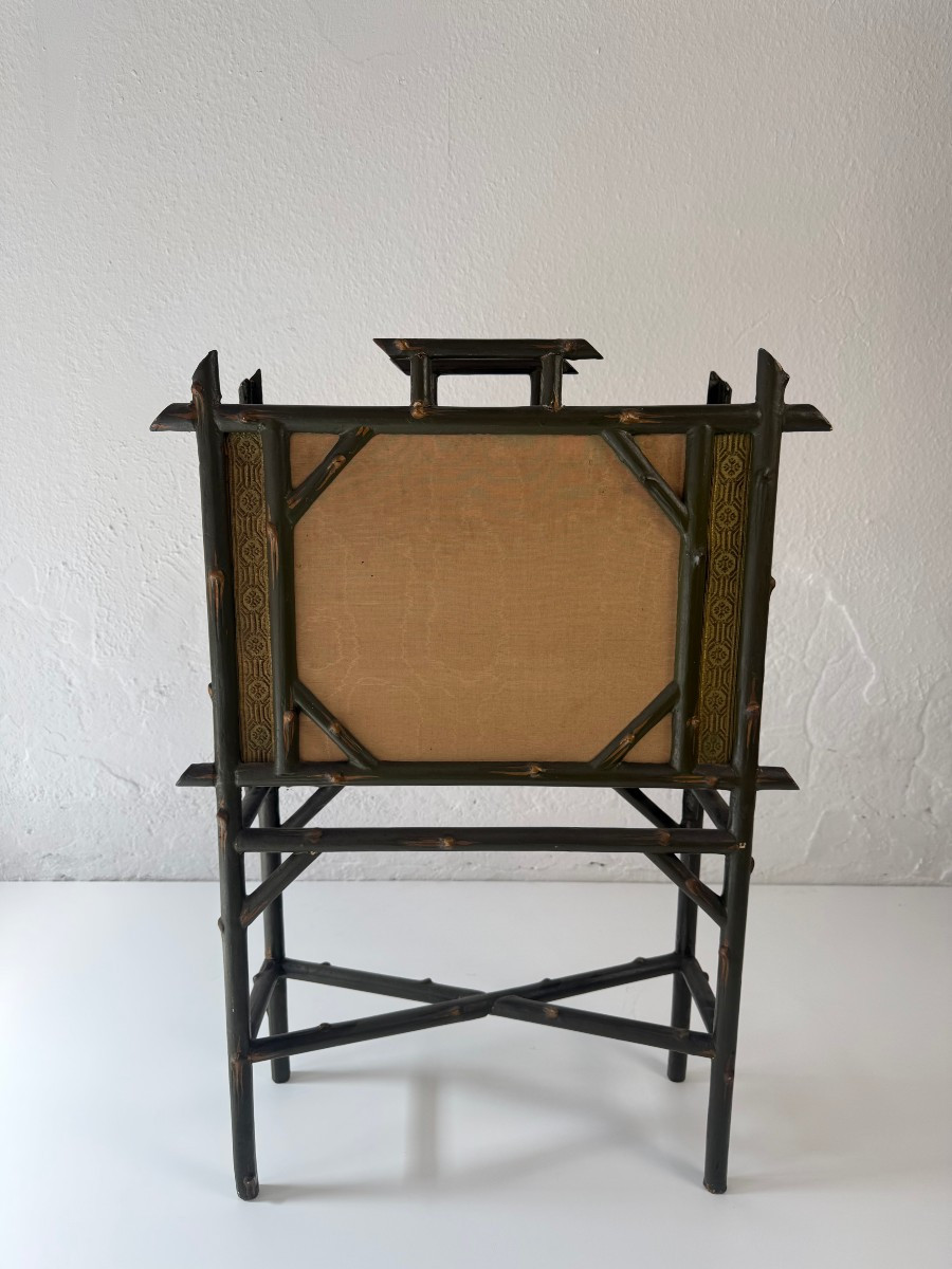 Chinoiserie-style Magazine Rack In Wood And Silk - Early 20th Century-photo-8