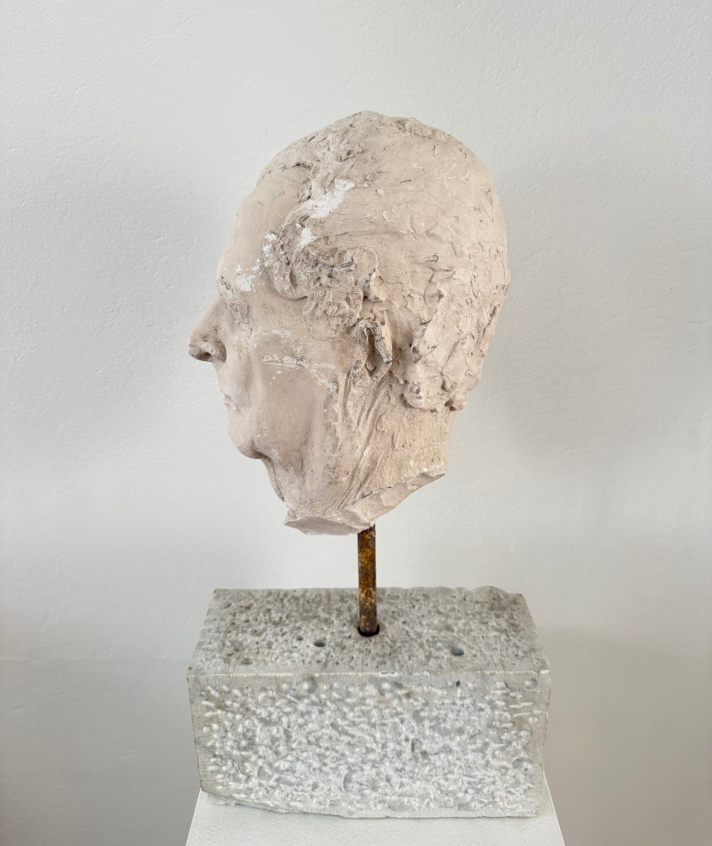 Sculpture en plâtre représentant un visage d'homme - Italie du XXe siècle-photo-3