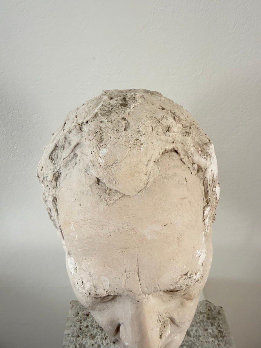 Sculpture en plâtre représentant un visage d'homme - Italie du XXe siècle-photo-1