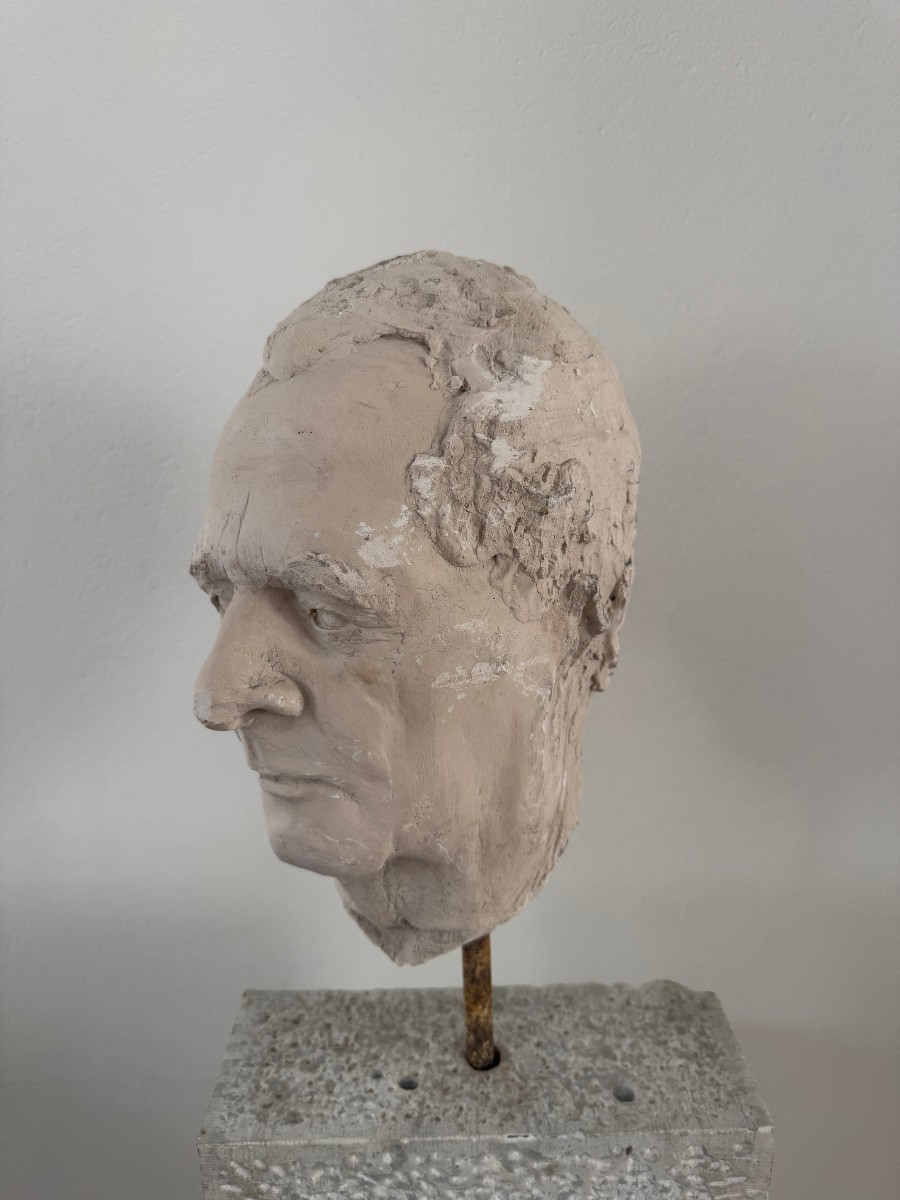 Sculpture en plâtre représentant un visage d'homme - Italie du XXe siècle-photo-5