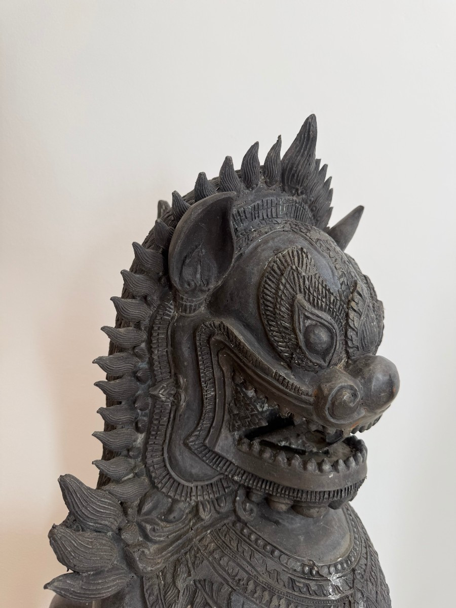 Paire de lions gardiens en bronze - XIXe siècle, Thaïlande-photo-4