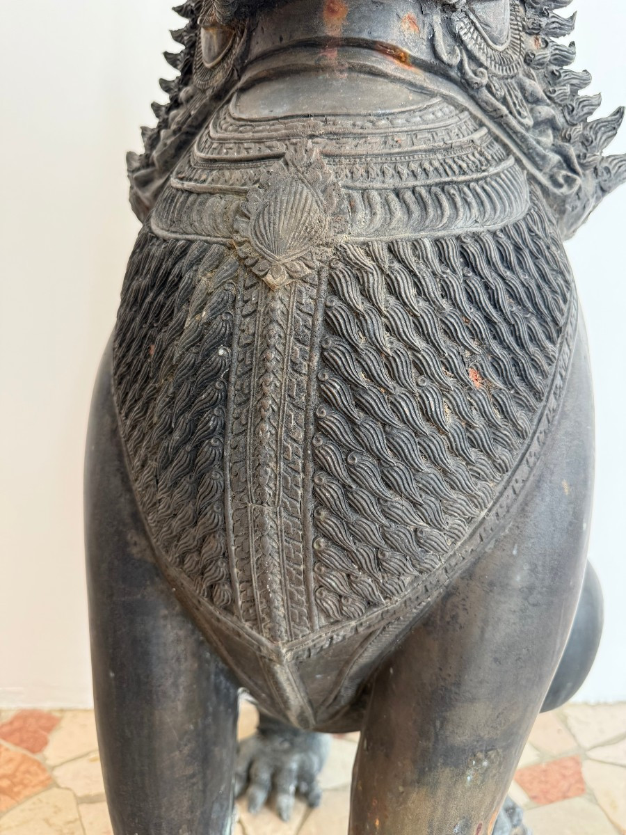 Paire de lions gardiens en bronze - XIXe siècle, Thaïlande-photo-2