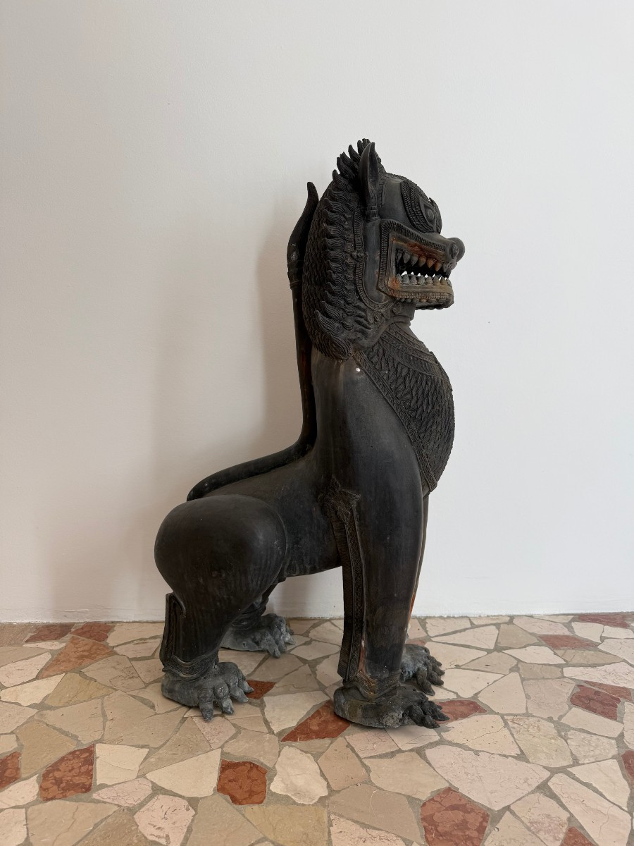 Paire de lions gardiens en bronze - XIXe siècle, Thaïlande-photo-3