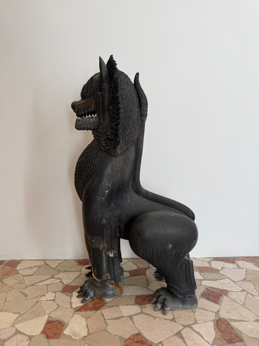 Paire de lions gardiens en bronze - XIXe siècle, Thaïlande-photo-5