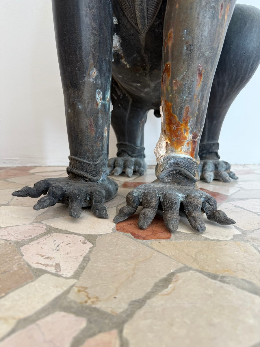 Paire de lions gardiens en bronze - XIXe siècle, Thaïlande-photo-6