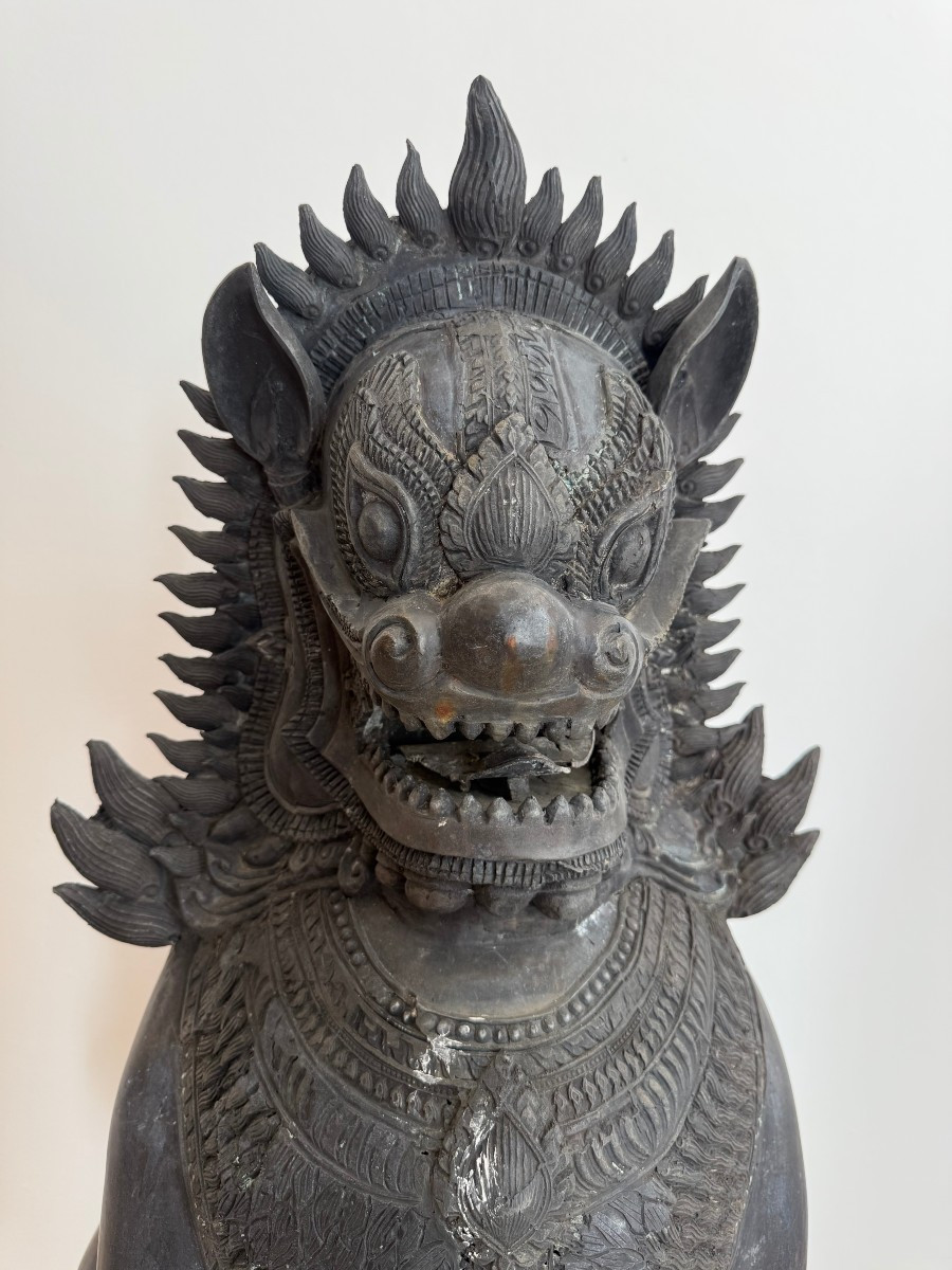 Paire de lions gardiens en bronze - XIXe siècle, Thaïlande-photo-7