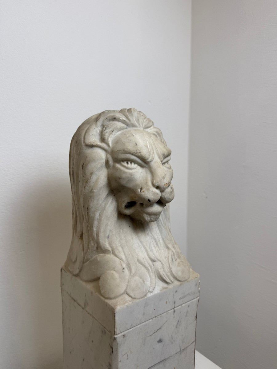 Paire de lions florentins en marbre blanc de Carrare - fin du XIXe siècle-photo-2