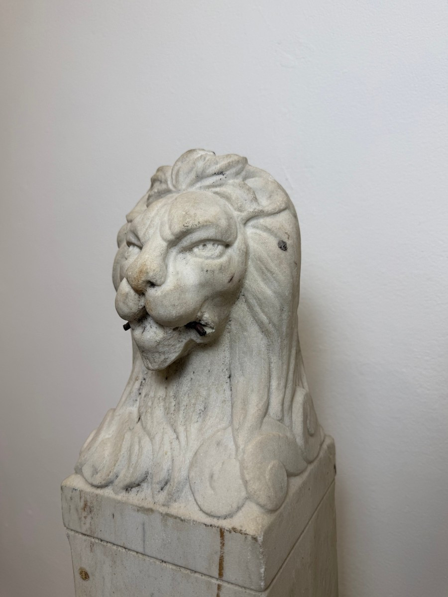 Paire de lions florentins en marbre blanc de Carrare - fin du XIXe siècle-photo-4