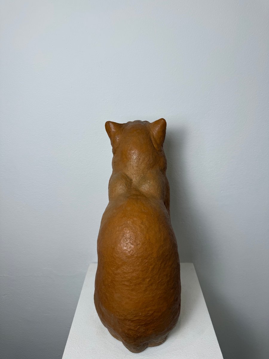 Terracotta Sculpture Of A Seated Cat—19th Century. Montelupo Fiorentino, Tuscany -photo-8