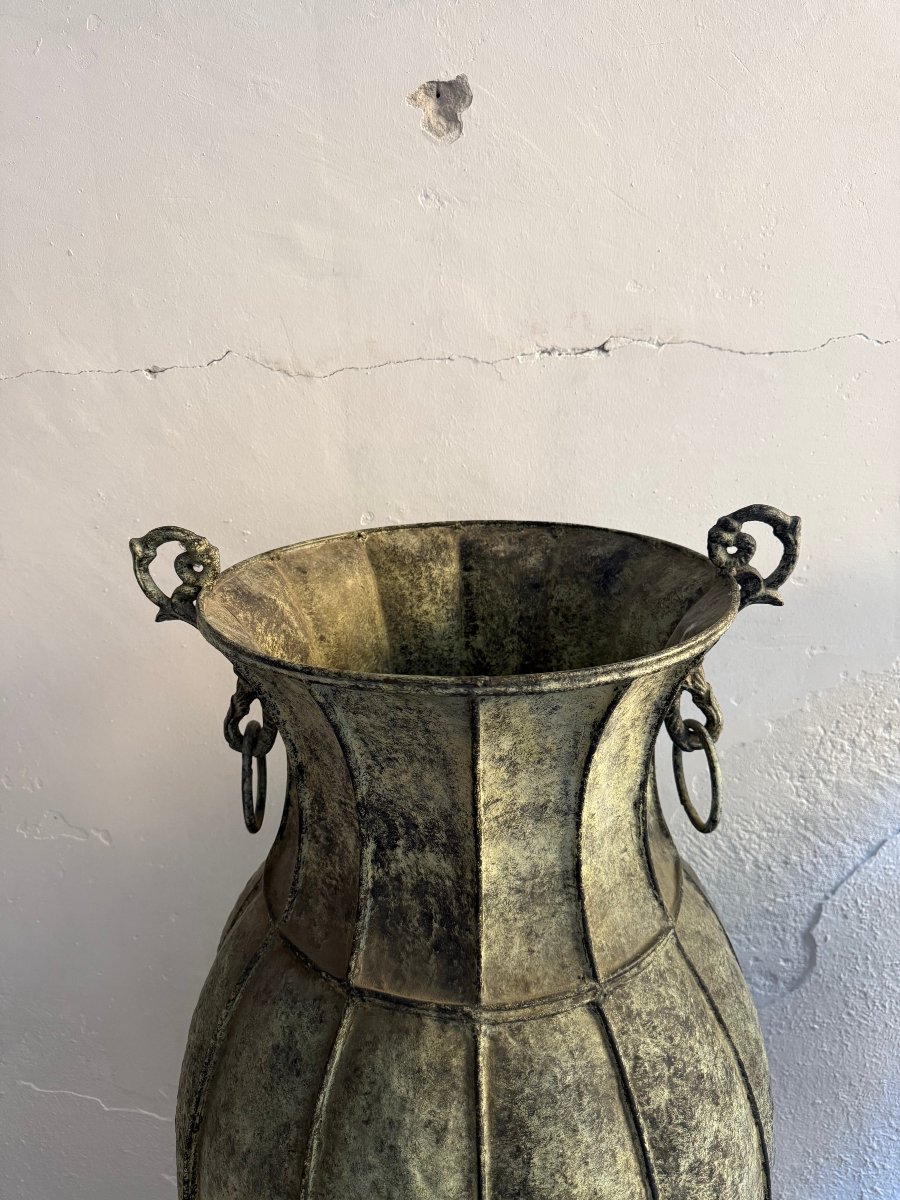 Pair Of Decorative Copper Amphorae - 20th Century-photo-3
