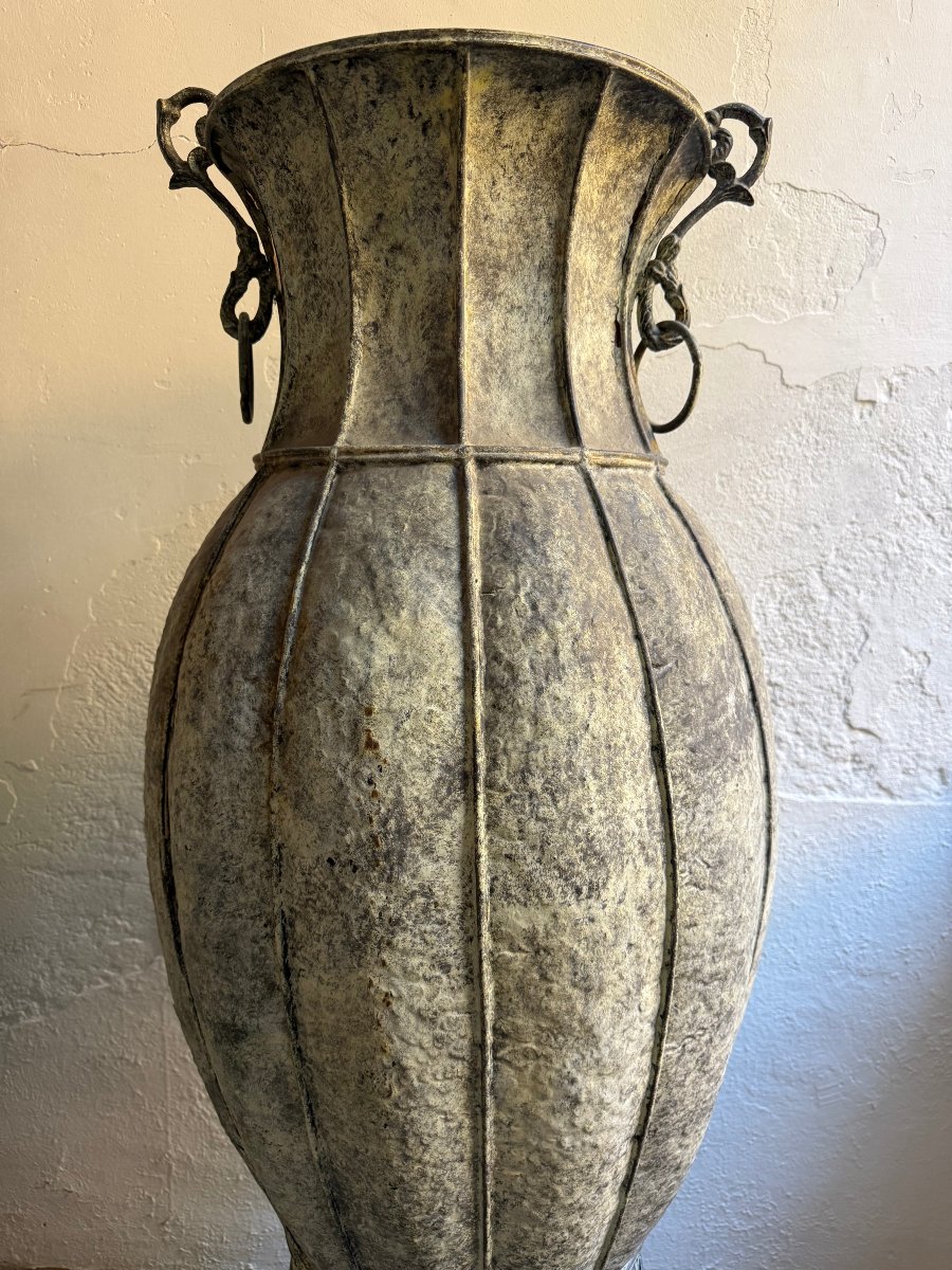 Pair Of Decorative Copper Amphorae - 20th Century-photo-4