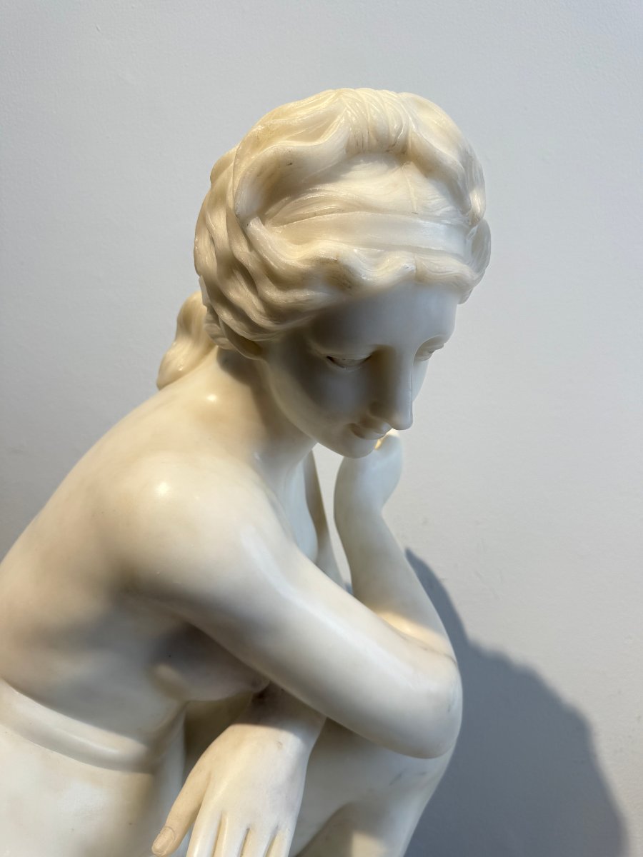 Sculpture Depicting A Crouching Venus, Carved From Carrara Marble—20th Century. Italy -photo-2