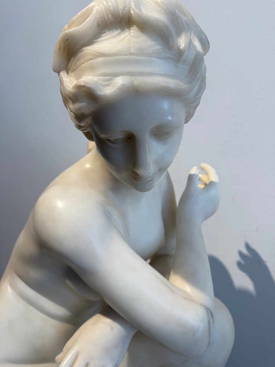 Sculpture Depicting A Crouching Venus, Carved From Carrara Marble—20th Century. Italy -photo-3