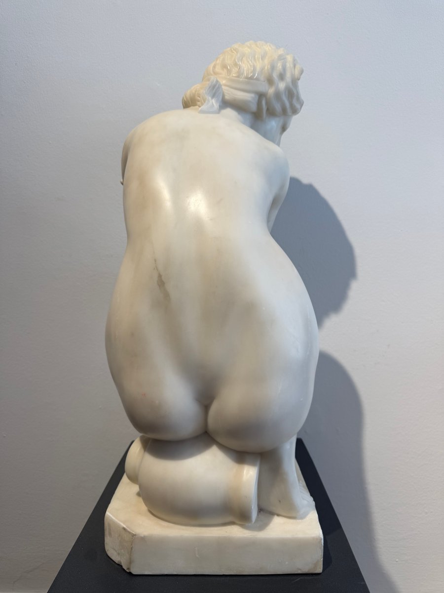 Sculpture Depicting A Crouching Venus, Carved From Carrara Marble—20th Century. Italy -photo-6