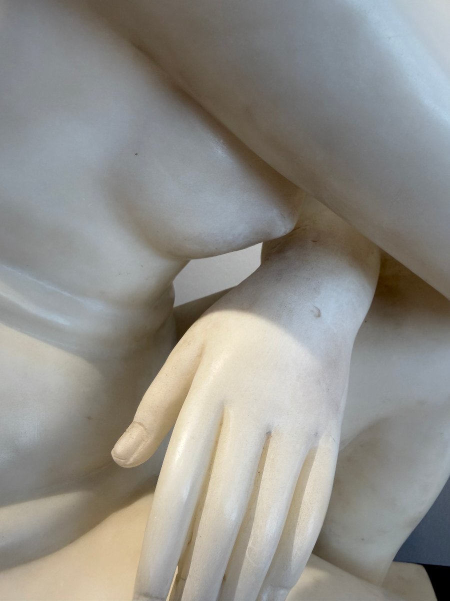 Sculpture Depicting A Crouching Venus, Carved From Carrara Marble—20th Century. Italy -photo-7